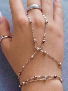 3/$40! Minimalist Silver Bead Ball Hand Chain Rhodium Plated Slave Bracelet